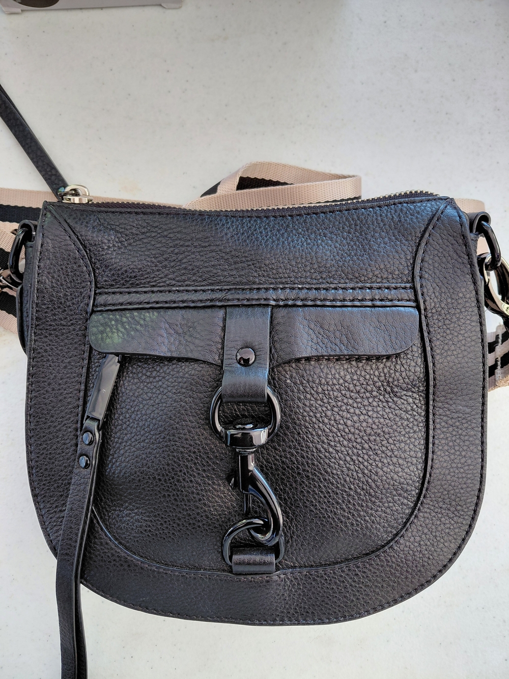 This is a Rebecca Minkoff Asto Black Leather Crossbody Bag